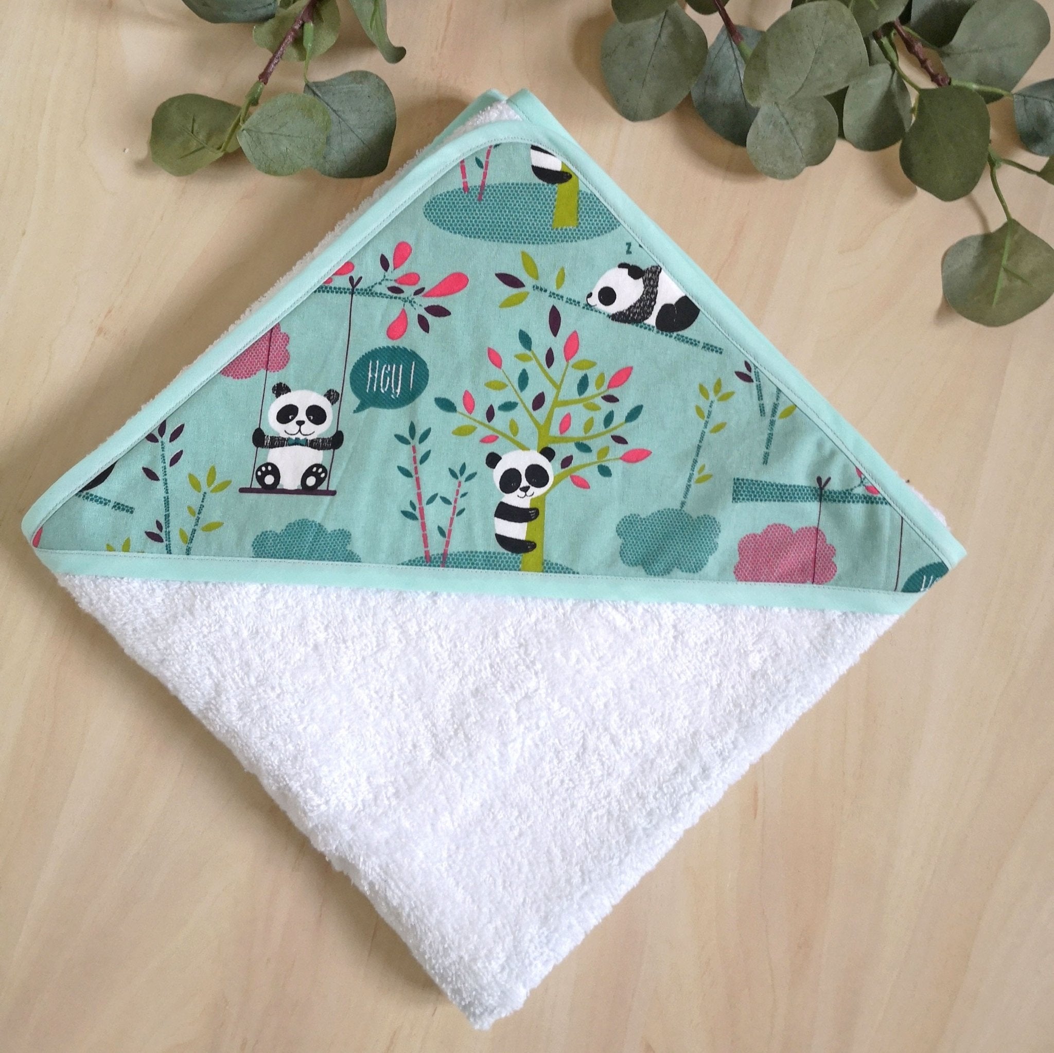 Cape de bain personnalisable "Pandas" - Babychouettecouture
