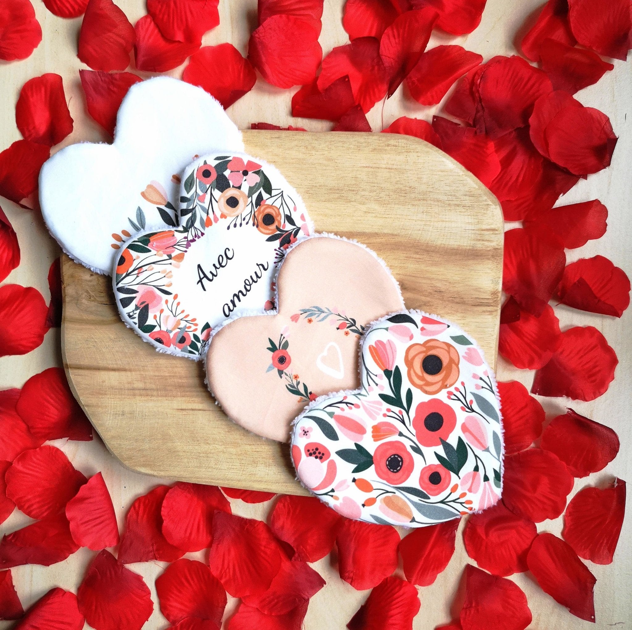 Ensemble de 4 Lingettes lavables Saint Valentin / Cadeau Saint Valentin "Avec Amour" - Babychouettecouture