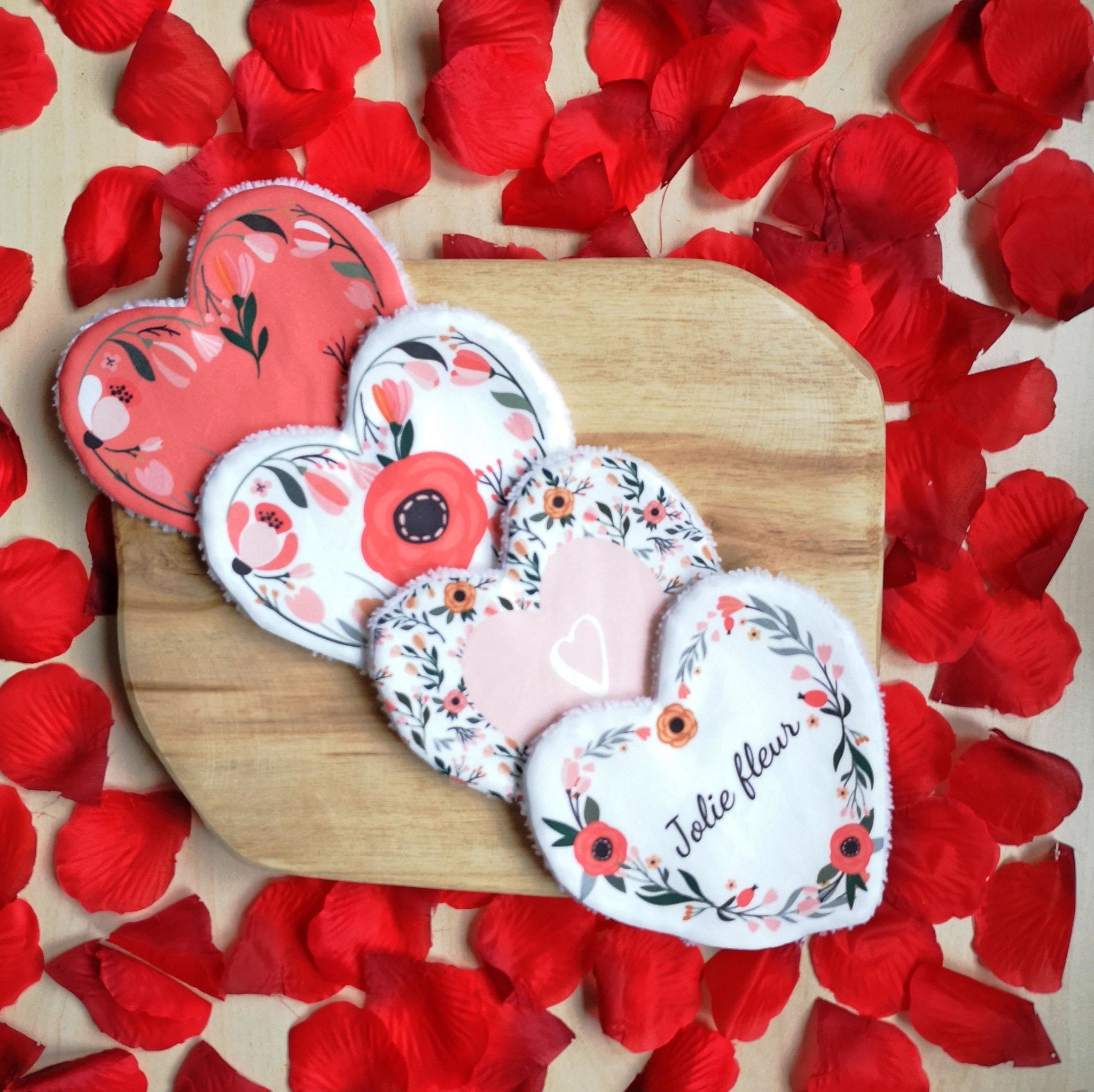 Ensemble de 4 Lingettes lavables Saint Valentin / Cadeau Saint Valentin "Jolie fleur" - Babychouettecouture