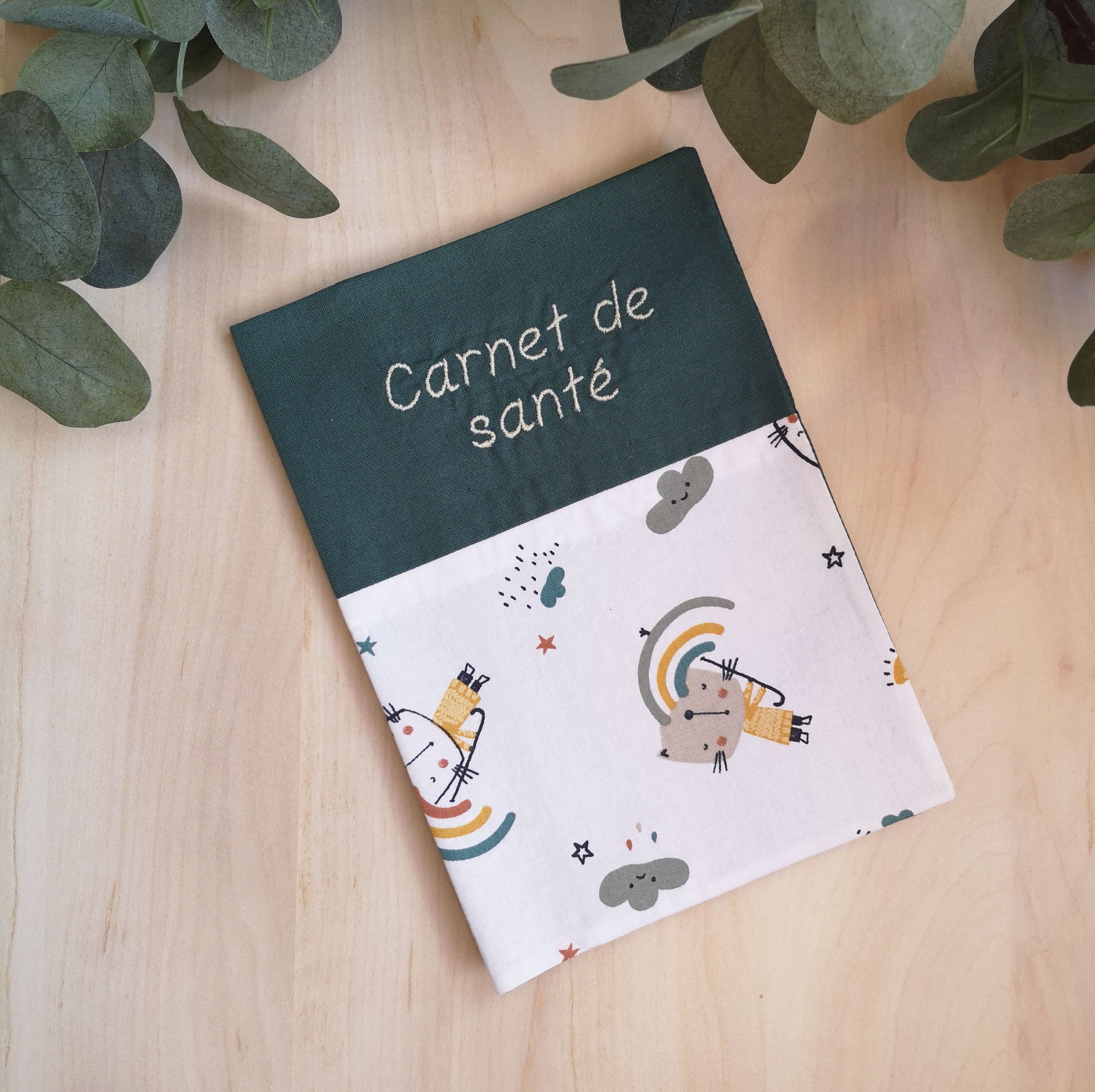 Protège Carnet de santé personnalisable •Chat Arc-en-ciel•