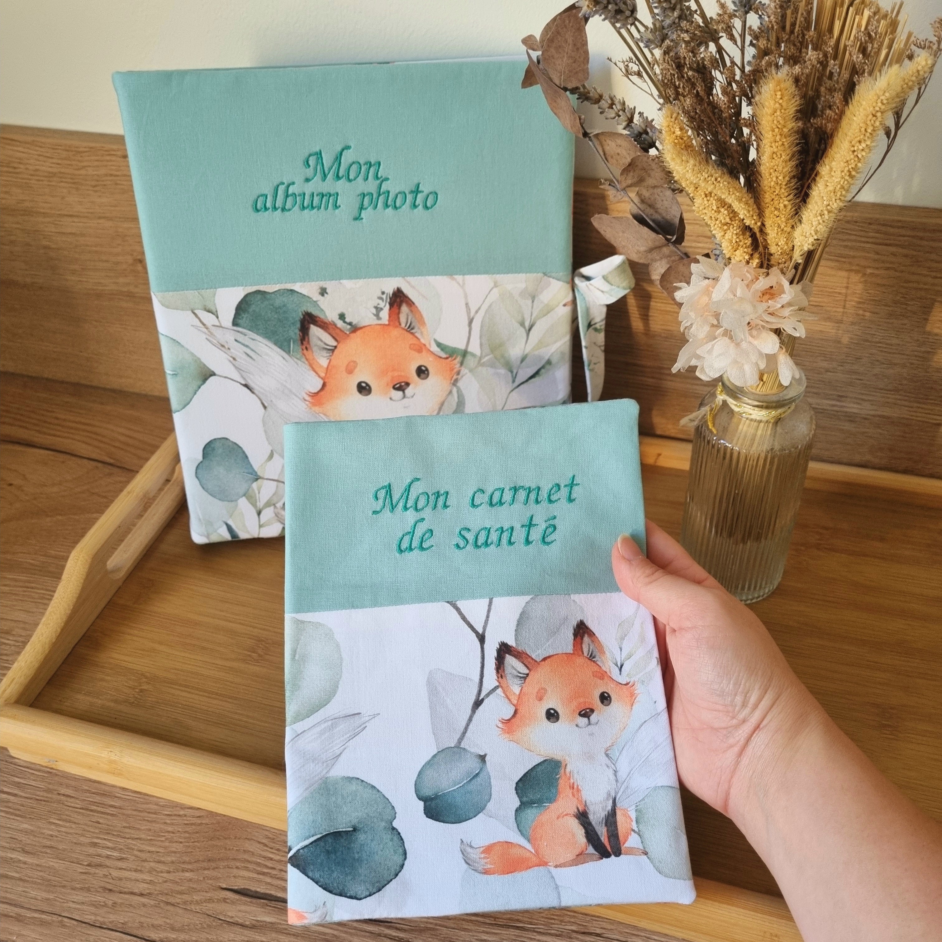 Coffret naissance Album photo + carnet de santé •Eucalyptus Renard•