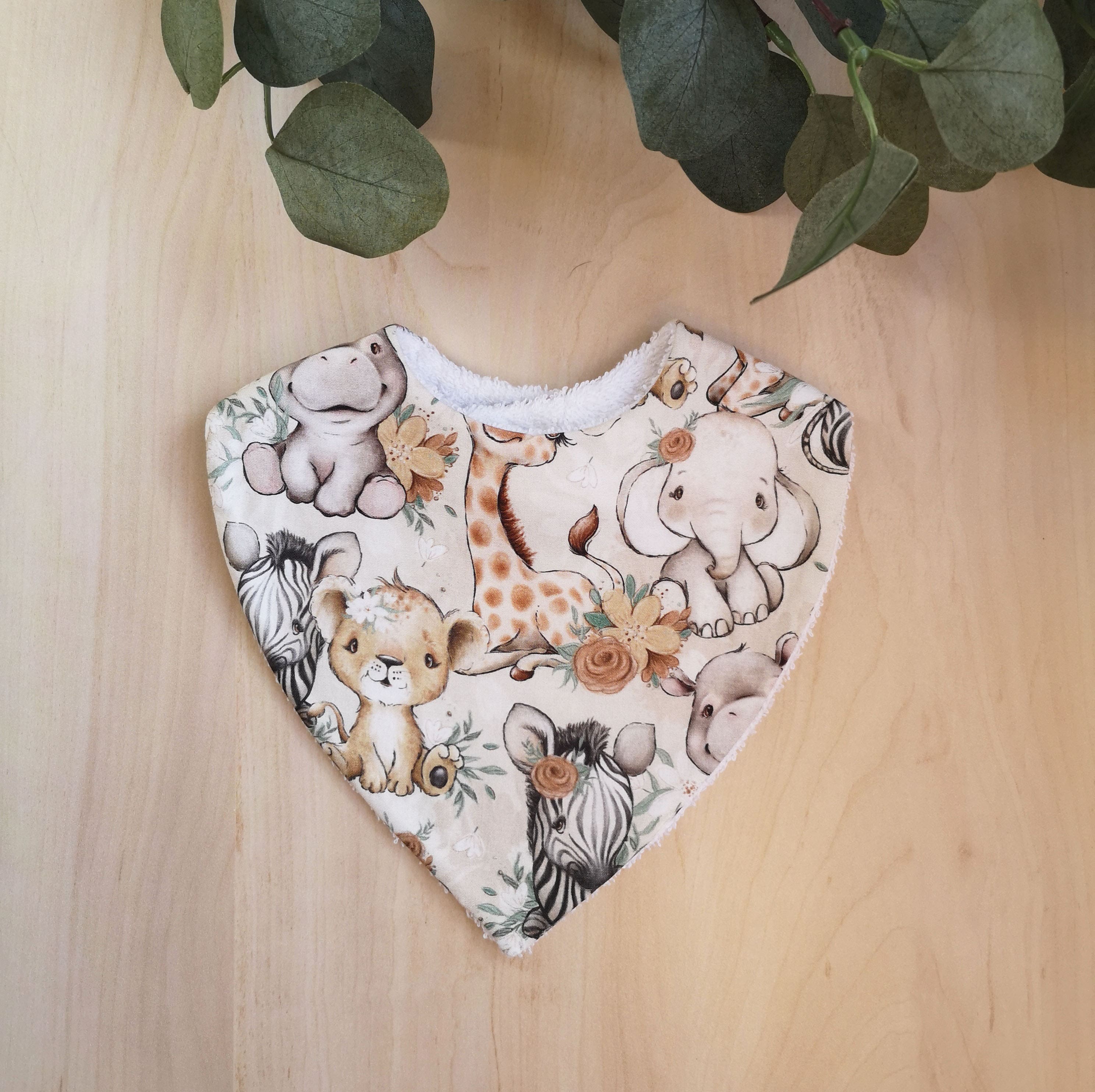 Bavoir bandana évolutif •Bébé Animaux Fleurs•