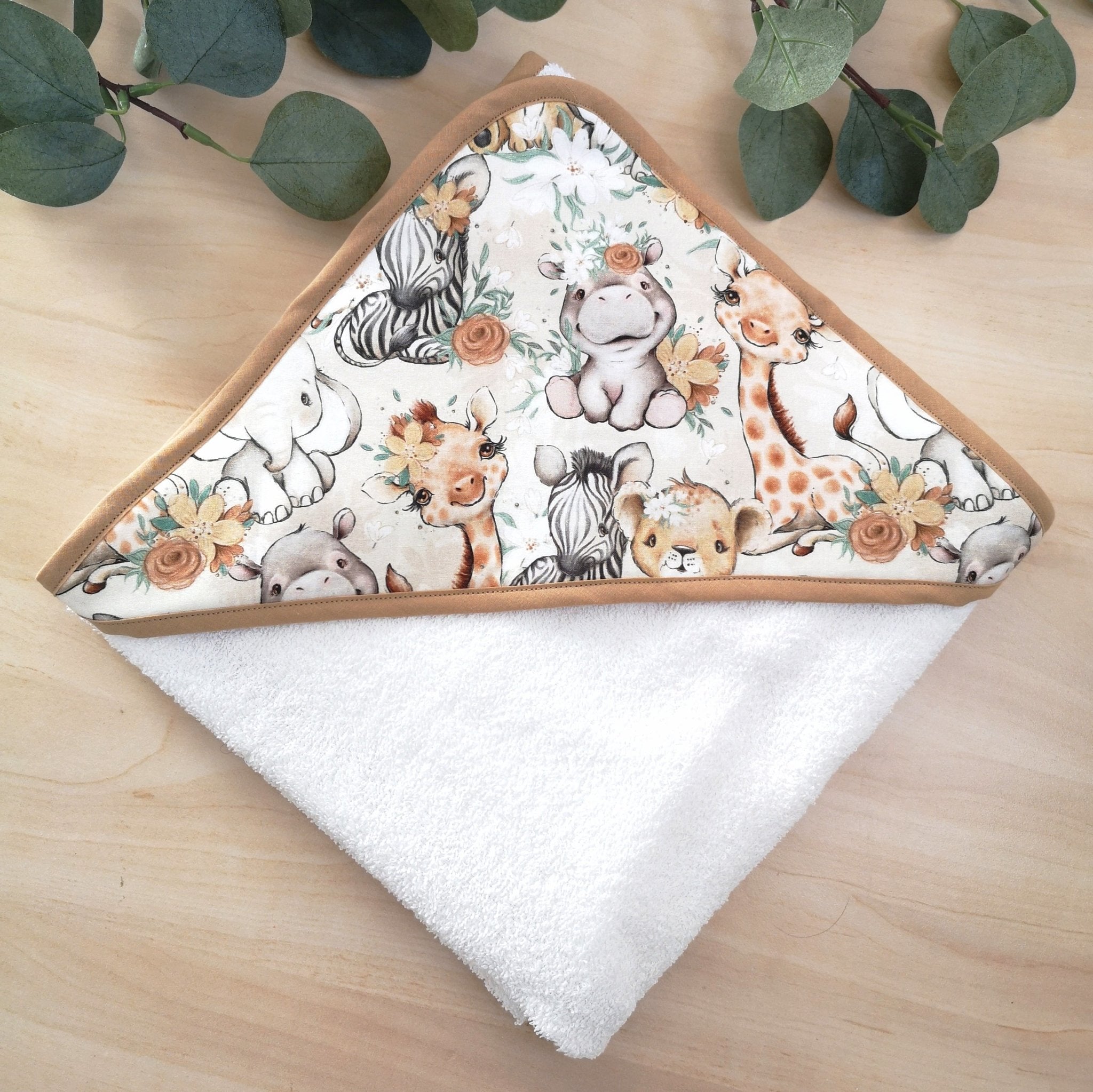 Cape de bain personnalisable "Bébé Animaux Fleurs" - Babychouettecouture