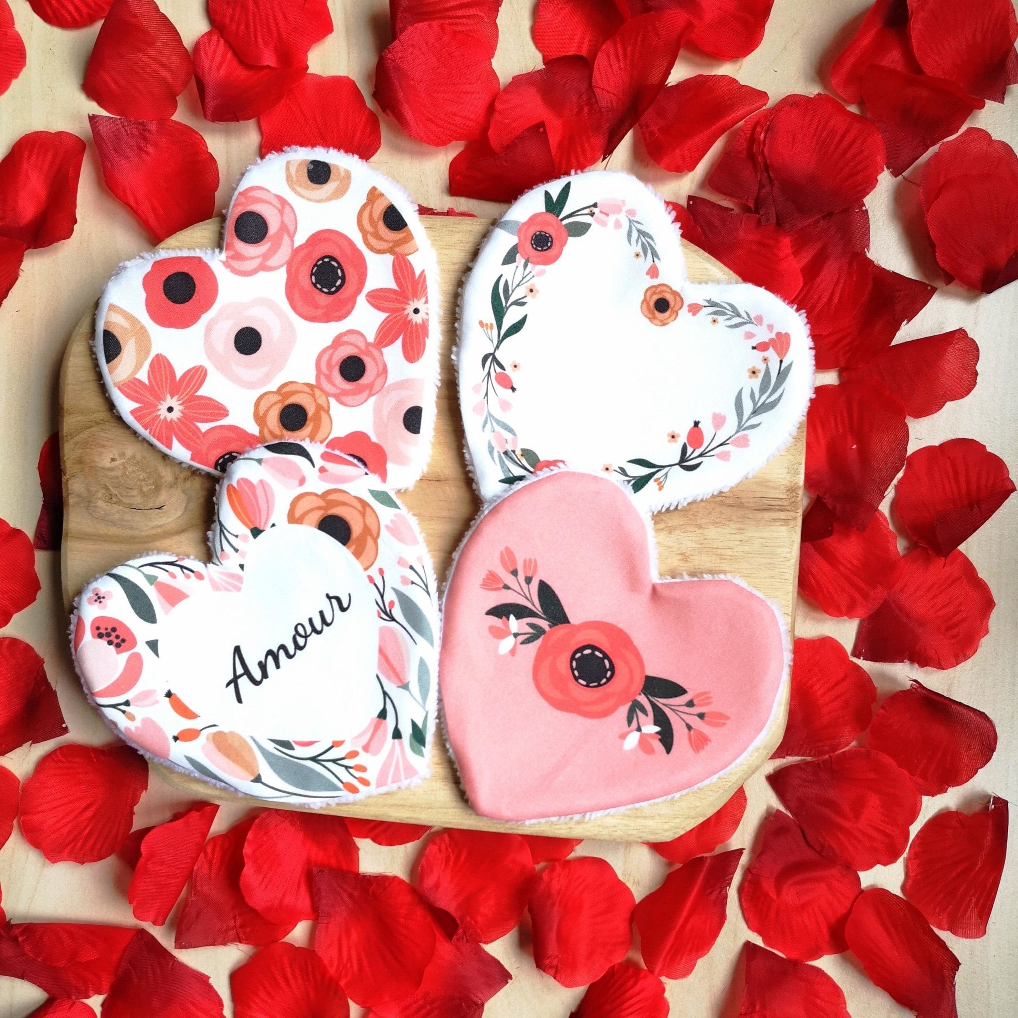 Ensemble de 4 Lingettes lavables Saint Valentin / Cadeau Saint Valentin "Amour Couronne" - Babychouettecouture