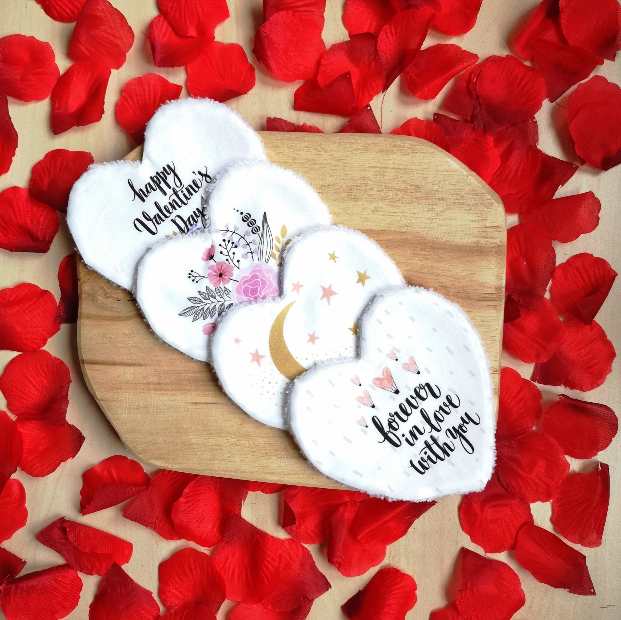 Ensemble de 4 Lingettes lavables Saint Valentin / Cadeau Saint Valentin "Forever in love with you" - Babychouettecouture