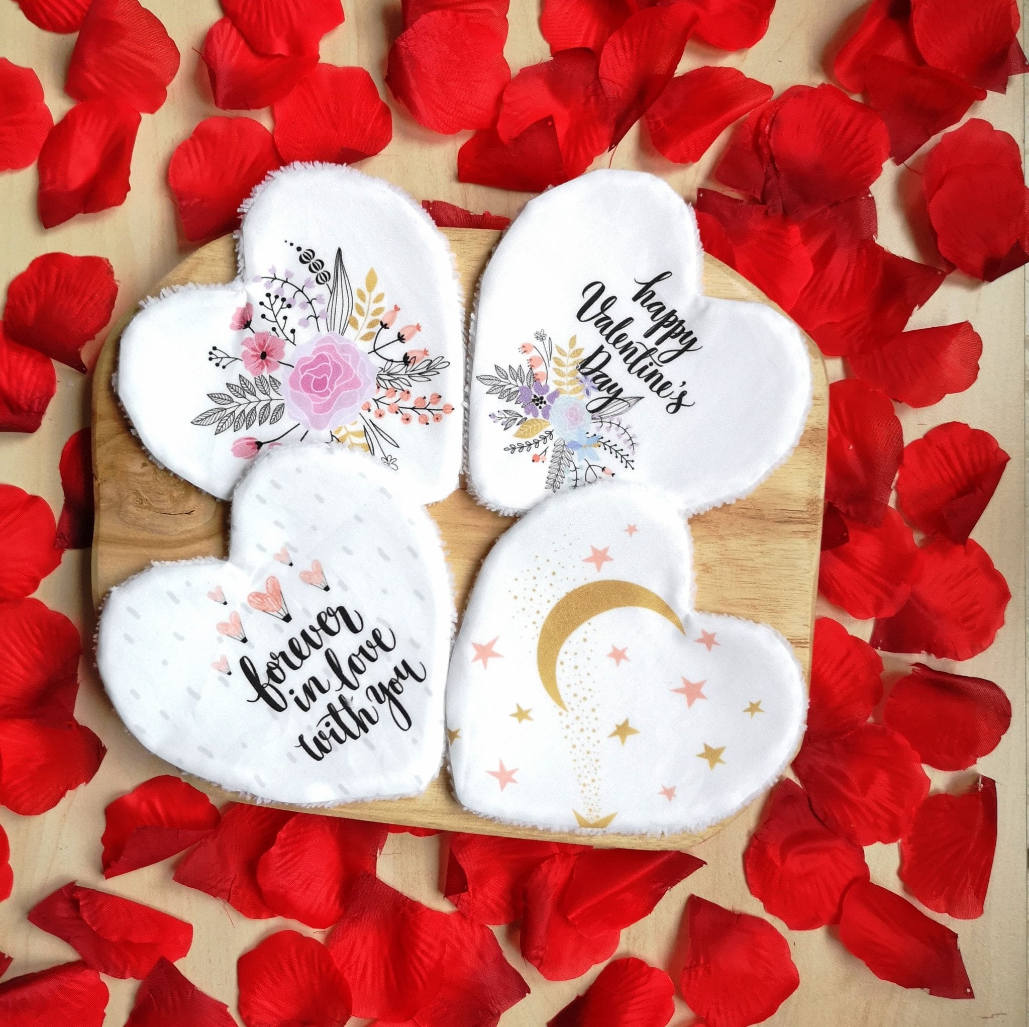 Ensemble de 4 Lingettes lavables Saint Valentin / Cadeau Saint Valentin "Forever in love with you" - Babychouettecouture