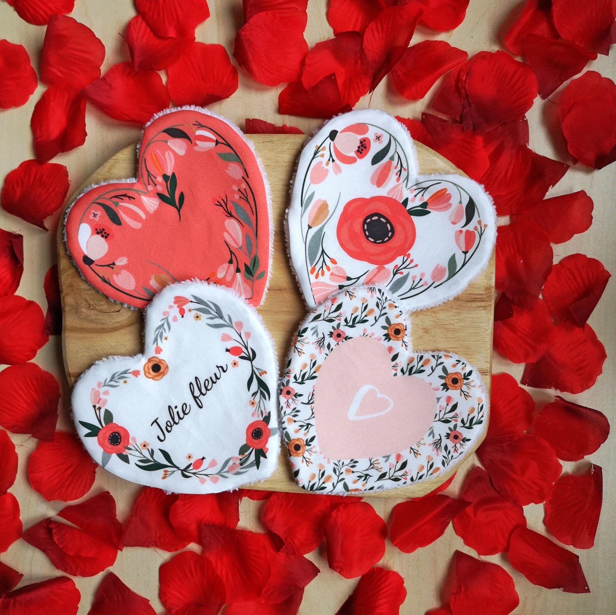 Ensemble de 4 Lingettes lavables Saint Valentin / Cadeau Saint Valentin "Jolie fleur" - Babychouettecouture