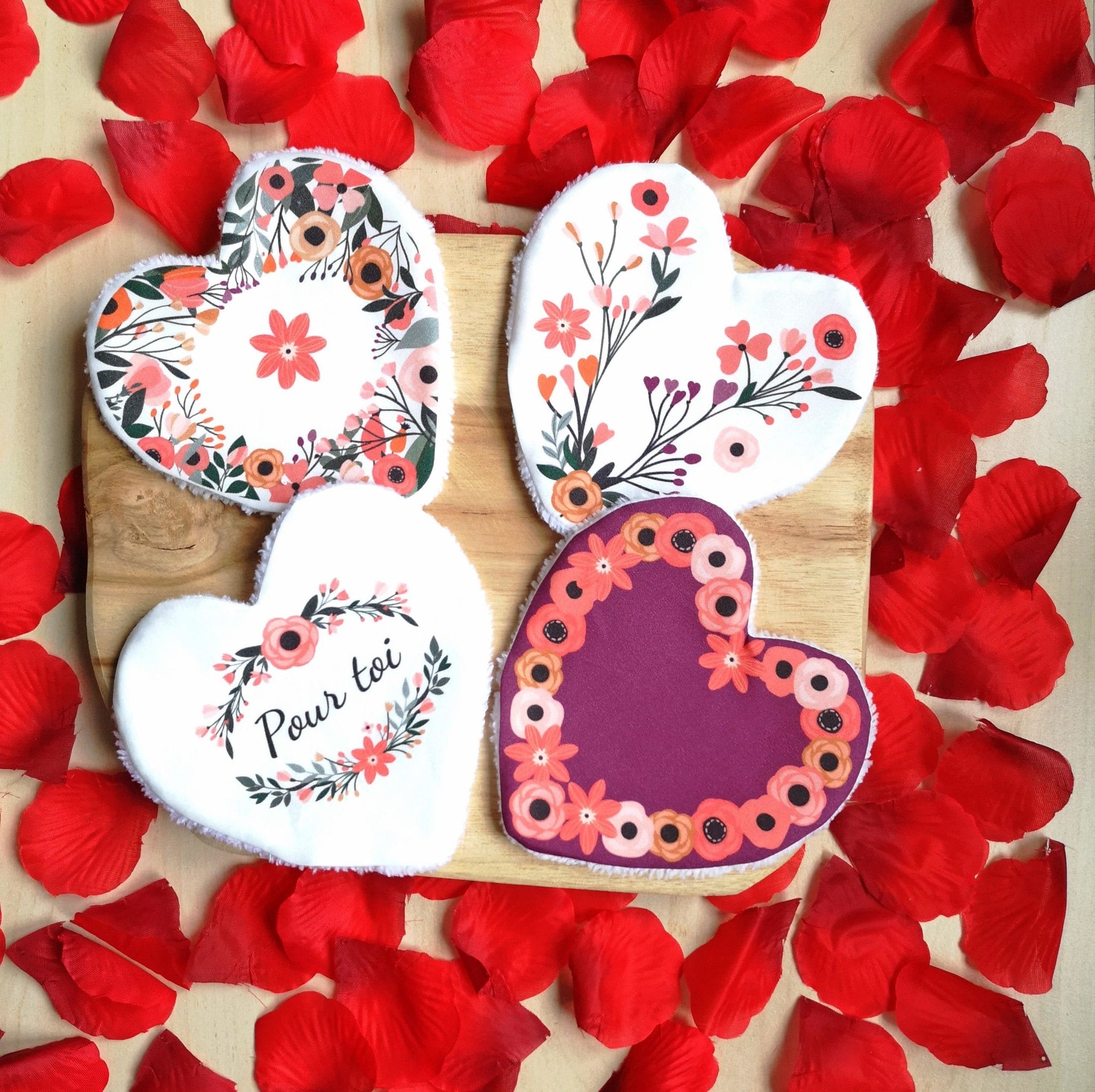 Ensemble de 4 Lingettes lavables Saint Valentin / Cadeau Saint Valentin "Pour toi" - Babychouettecouture