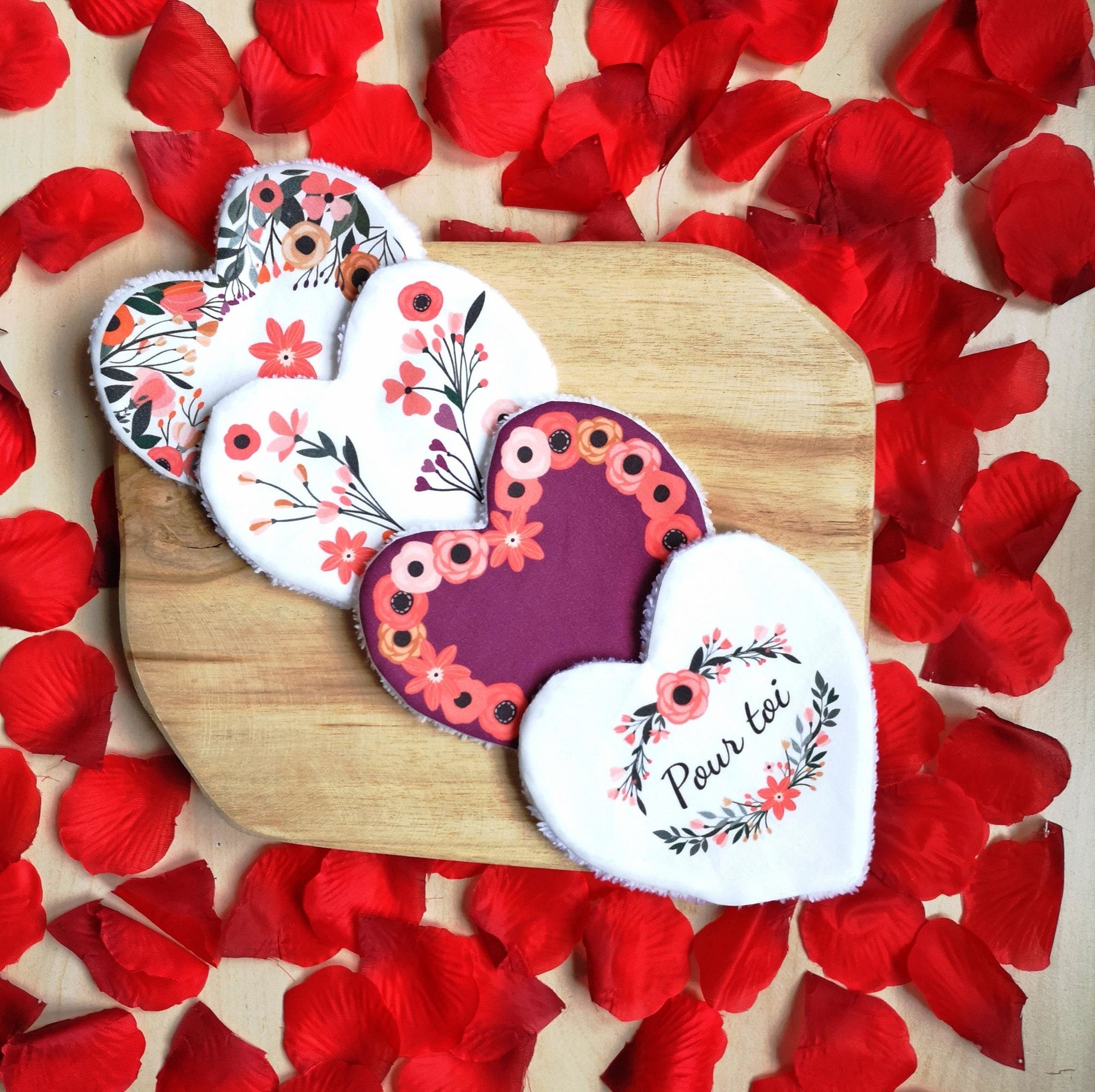 Ensemble de 4 Lingettes lavables Saint Valentin / Cadeau Saint Valentin "Pour toi" - Babychouettecouture